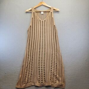 Cha Cha Tan Open Knit Crochet Tunic Dress Swim Coverup Sleeveless Boho Women 1X